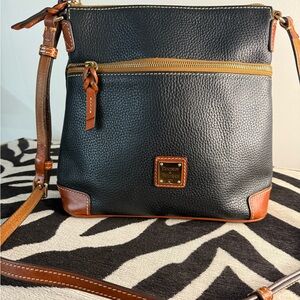 Dooney & Bourke Black and Tan Pebbled Leather Crossbody